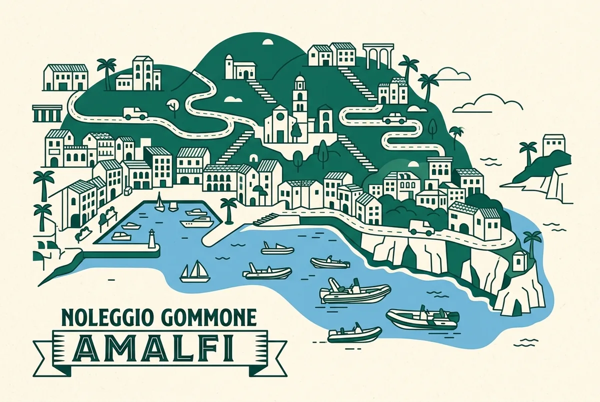 illustrated map of Amalfi highlights for Noleggio Gommone ad Amalfi: Prezzi e Info (Amalfi Coast RIB Rental), noleggio gommone amalfi