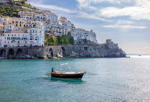 Maiori boat tour swimming stop at the Marmorata Waterfall on the Amalfi Coast